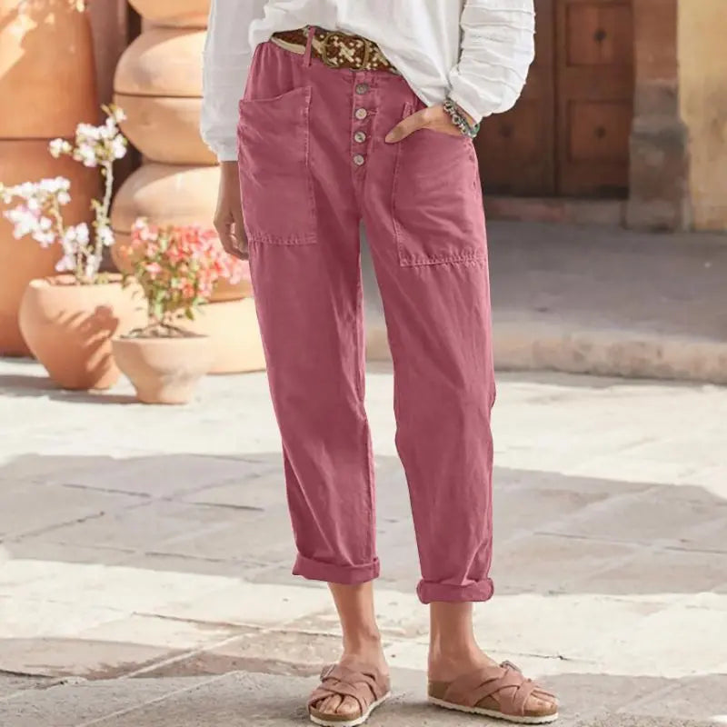 Cotton Linen Loose Casual Women's Pants Blue 3XL – Posh Atomic