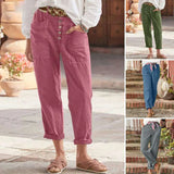 Cotton Linen Loose Casual Women's Pants Blue S – Posh Atomic