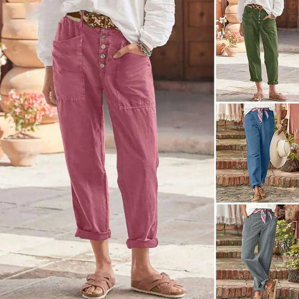 Cotton Linen Loose Casual Women's Pants Blue S – Posh Atomic