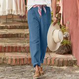 Cotton Linen Loose Casual Women's Pants Blue M – Posh Atomic