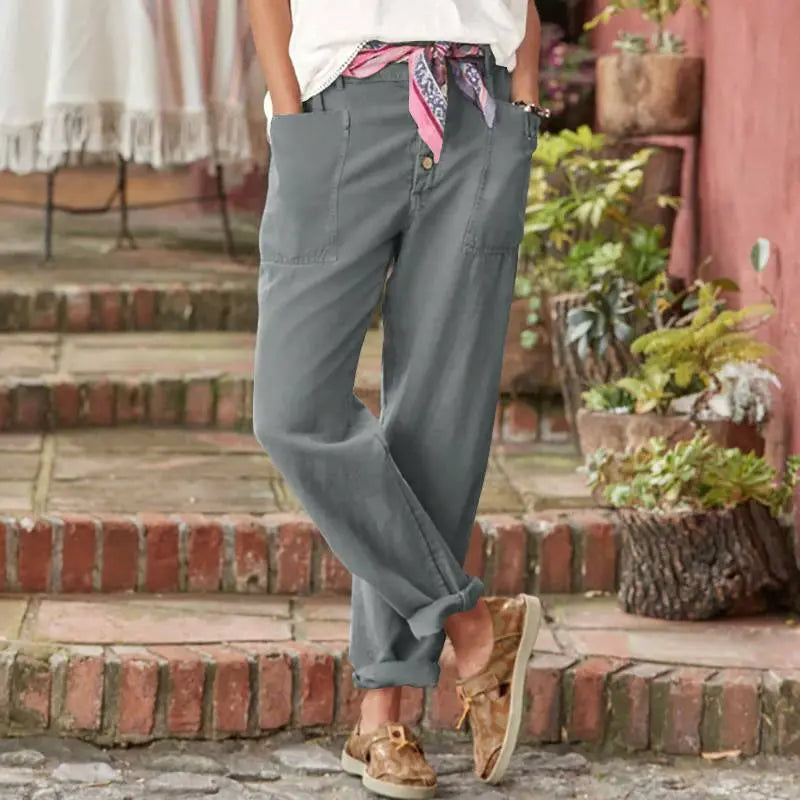 Cotton Linen Loose Casual Women's Pants Blue XL – Posh Atomic