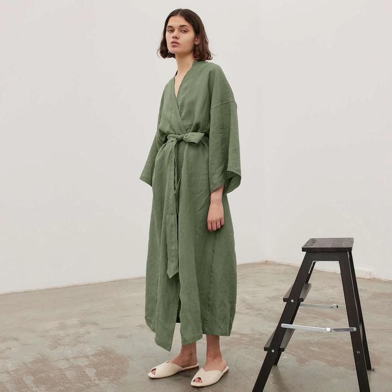 Cotton Long Sleeve Bathrobe Green M – Posh Atomic