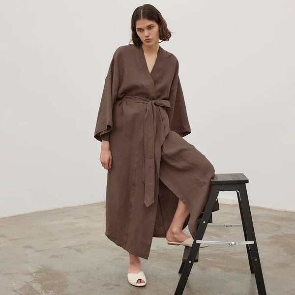 Cotton Long Sleeve Bathrobe Brown M – Posh Atomic