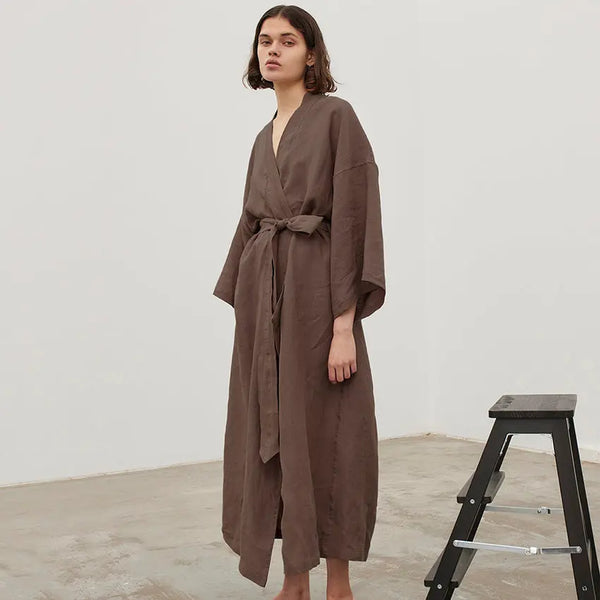 Cotton Long Sleeve Bathrobe Brown S – Posh Atomic