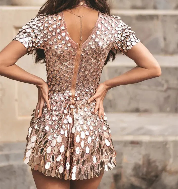 Dazzling Sequined Party Dress Gold Average Size – Posh Atomic