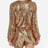 Deep V Waist-controlled Sheath Sexy Sequined Jumpsuit Gold XL – Posh Atomic