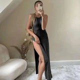 Double-sided High Slit Sling Beautiful Back Knitted Dress Black L – Posh Atomic