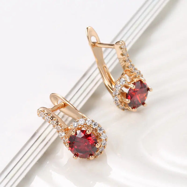 Elegant Zircon Fashion Red Earrings H0262 Rose Gold – Posh Atomic