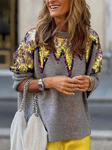 Fashion Colorblock Sequined Pullover Sweater Gray M – Posh Atomic