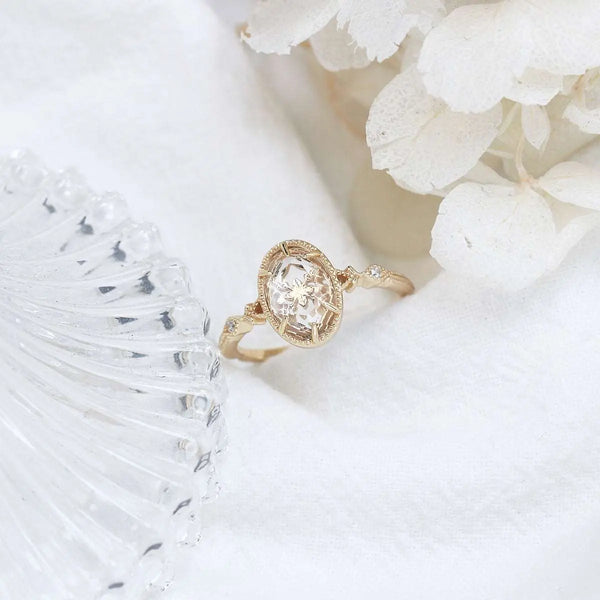 Flower Rings Pendant Natural White Crystal Ring Size10 – Posh Atomic