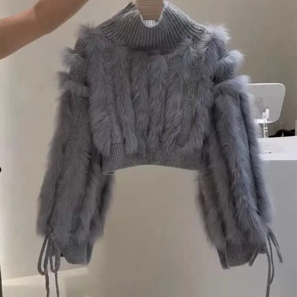 Furry Fashionable Crop Sweater Gray S – Posh Atomic