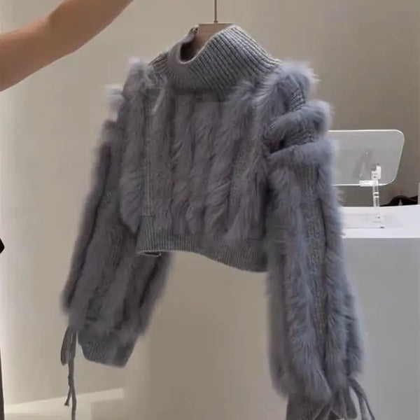 Furry Fashionable Crop Sweater Gray M – Posh Atomic
