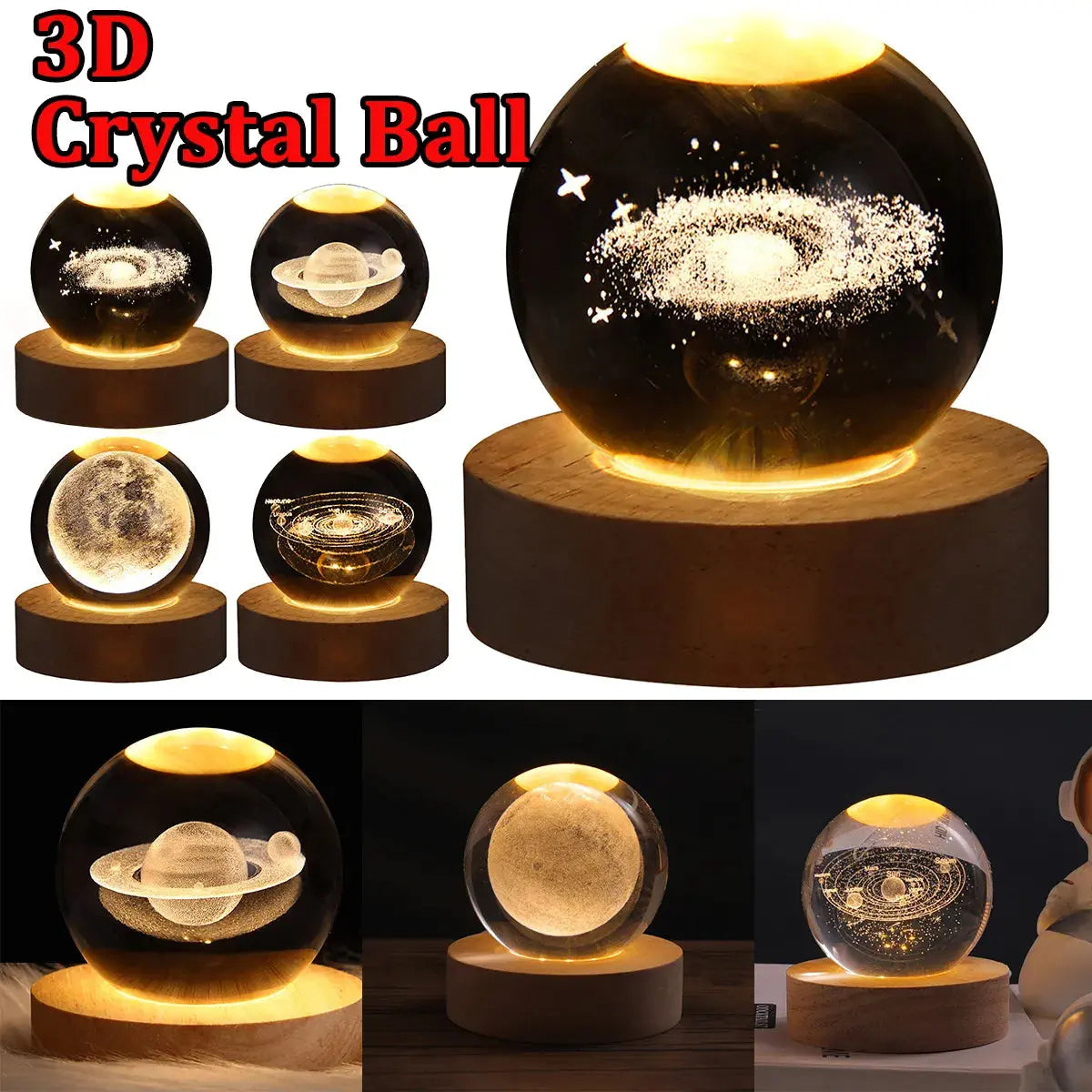 Galaxy Crystal Ball Table Lamp Solid Wood Seat Moon 6CM – Posh Atomic