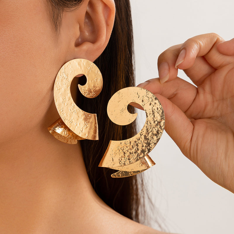 Geometric Trendy Female Irregular Earrings Double Layer 02 Gold 3242 Iron – Posh Atomic