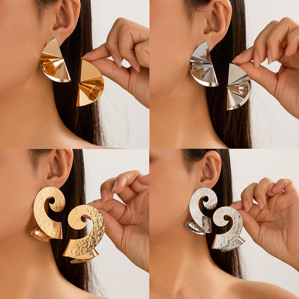 Geometric Trendy Female Irregular Earrings Double Layer 01 White K3241 Iron – Posh Atomic