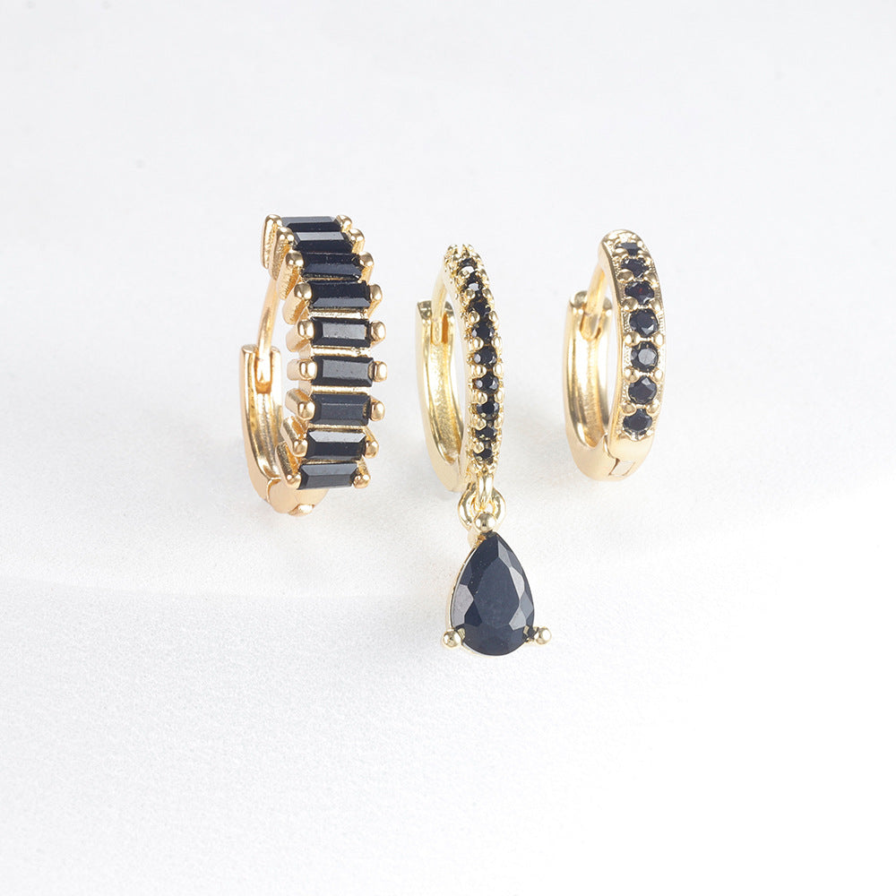 Geometric Water Drop Diamond Gold Plated Earrings E1575 Gold And White 3PCs – Posh Atomic