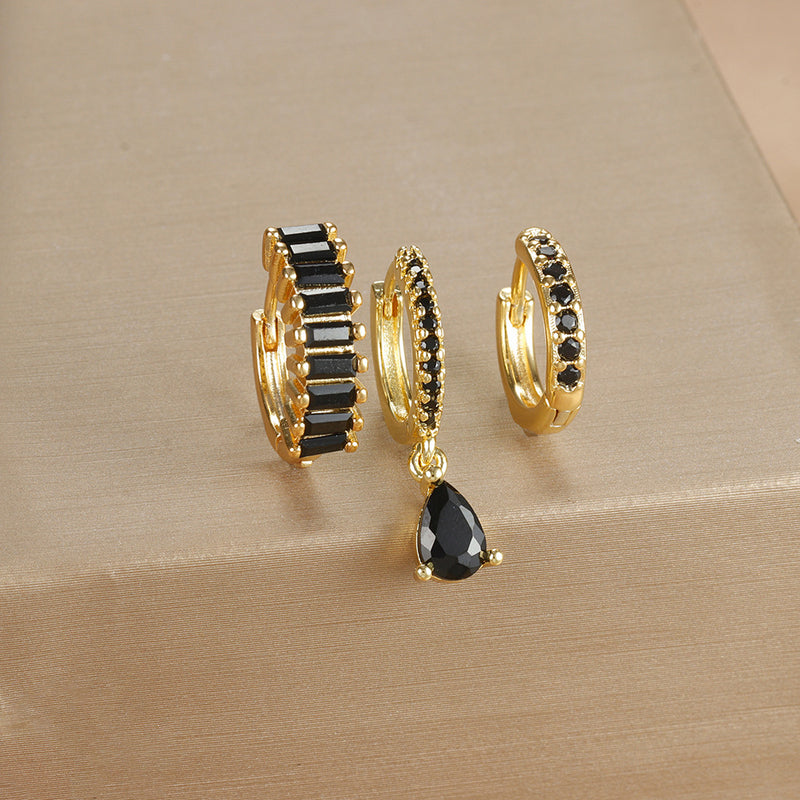 Geometric Water Drop Diamond Gold Plated Earrings E1575 Silver White 3PCs – Posh Atomic