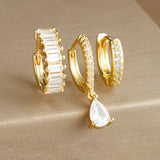 Geometric Water Drop Diamond Gold Plated Earrings E1575 Silver Purple 3PCs – Posh Atomic