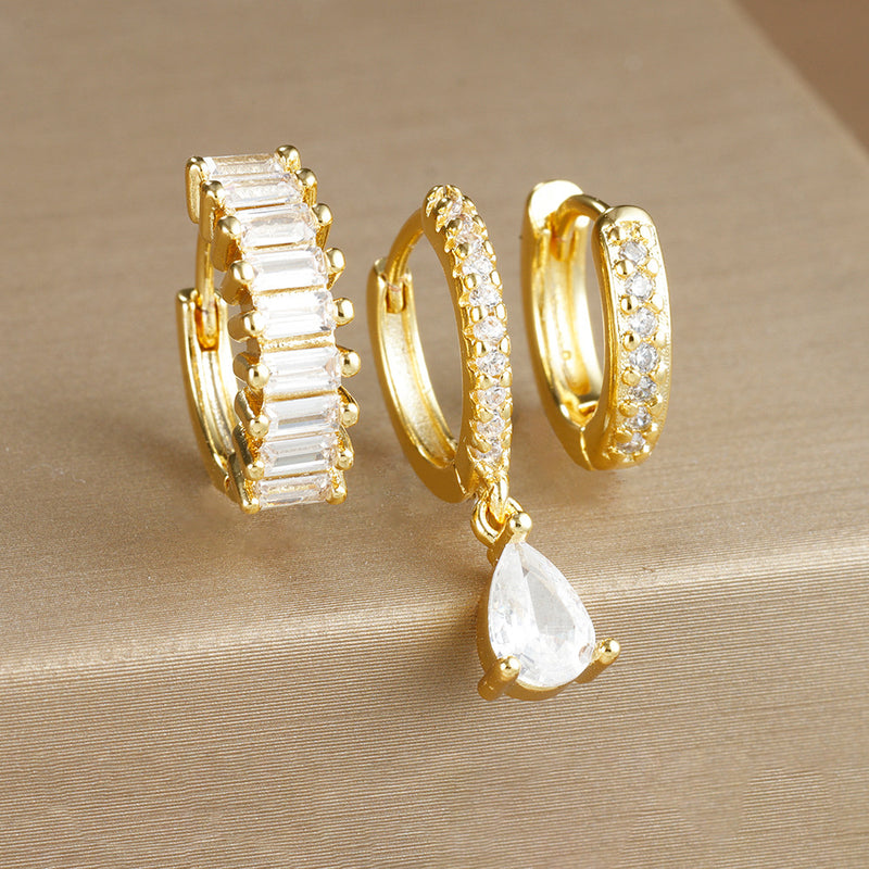 Geometric Water Drop Diamond Gold Plated Earrings E1575 Silver Purple 3PCs – Posh Atomic