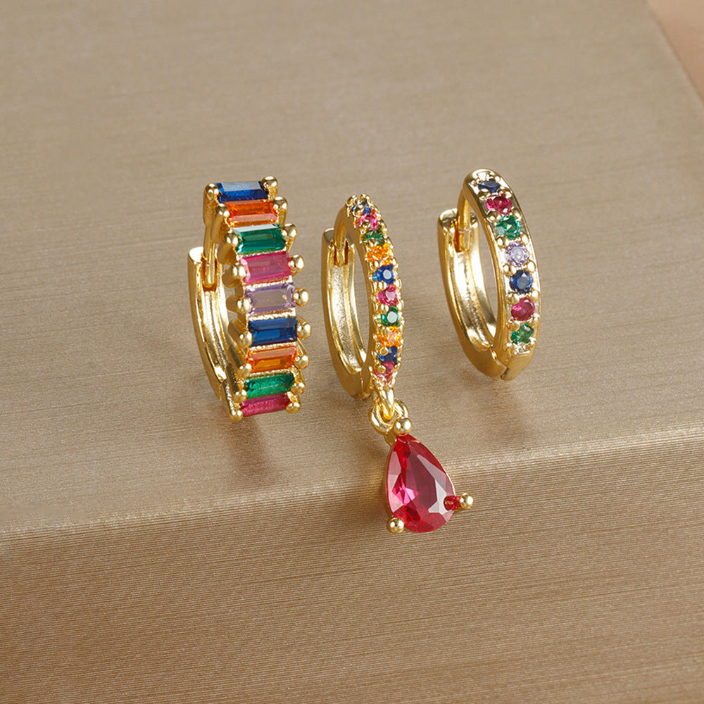 Geometric Water Drop Diamond Gold Plated Earrings E1575 Gold Purple 3PCs – Posh Atomic