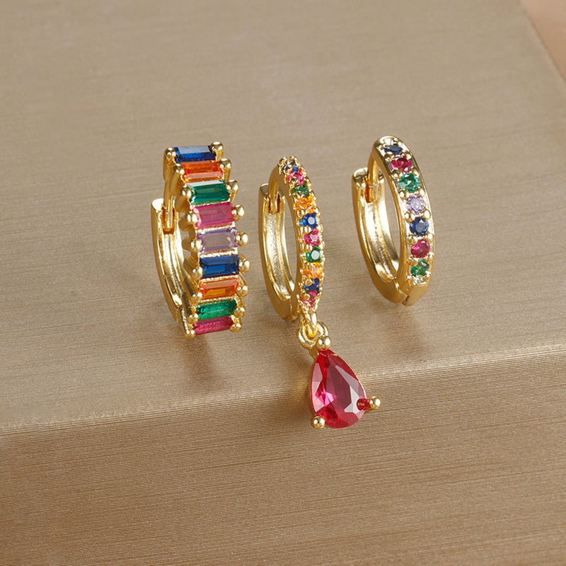 Geometric Water Drop Diamond Gold Plated Earrings E1575 Gold Purple 3PCs – Posh Atomic