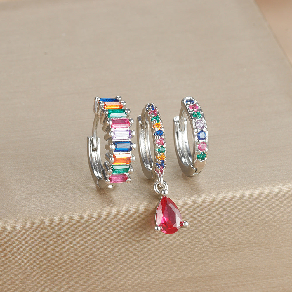 Geometric Water Drop Diamond Gold Plated Earrings E1575 Silver Green 3PCs – Posh Atomic