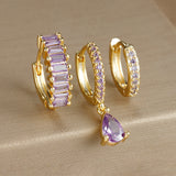Geometric Water Drop Diamond Gold Plated Earrings E1575 Silver Blue 3PCs – Posh Atomic