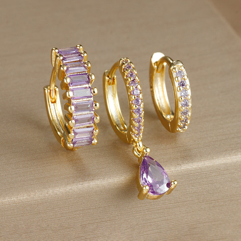 Geometric Water Drop Diamond Gold Plated Earrings E1575 Silver Blue 3PCs – Posh Atomic