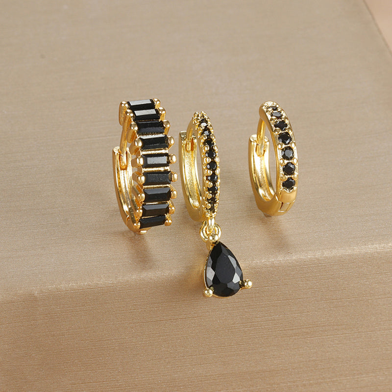 Geometric Water Drop Diamond Gold Plated Earrings E1575 Silver Color 3PCs – Posh Atomic