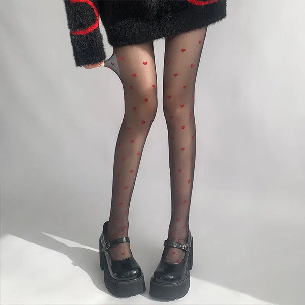 Heart Stockings Red Polka Dot Free Size – Posh Atomic