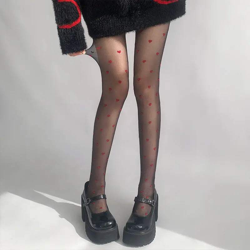 Heart Stockings Red Polka Dot Free Size – Posh Atomic