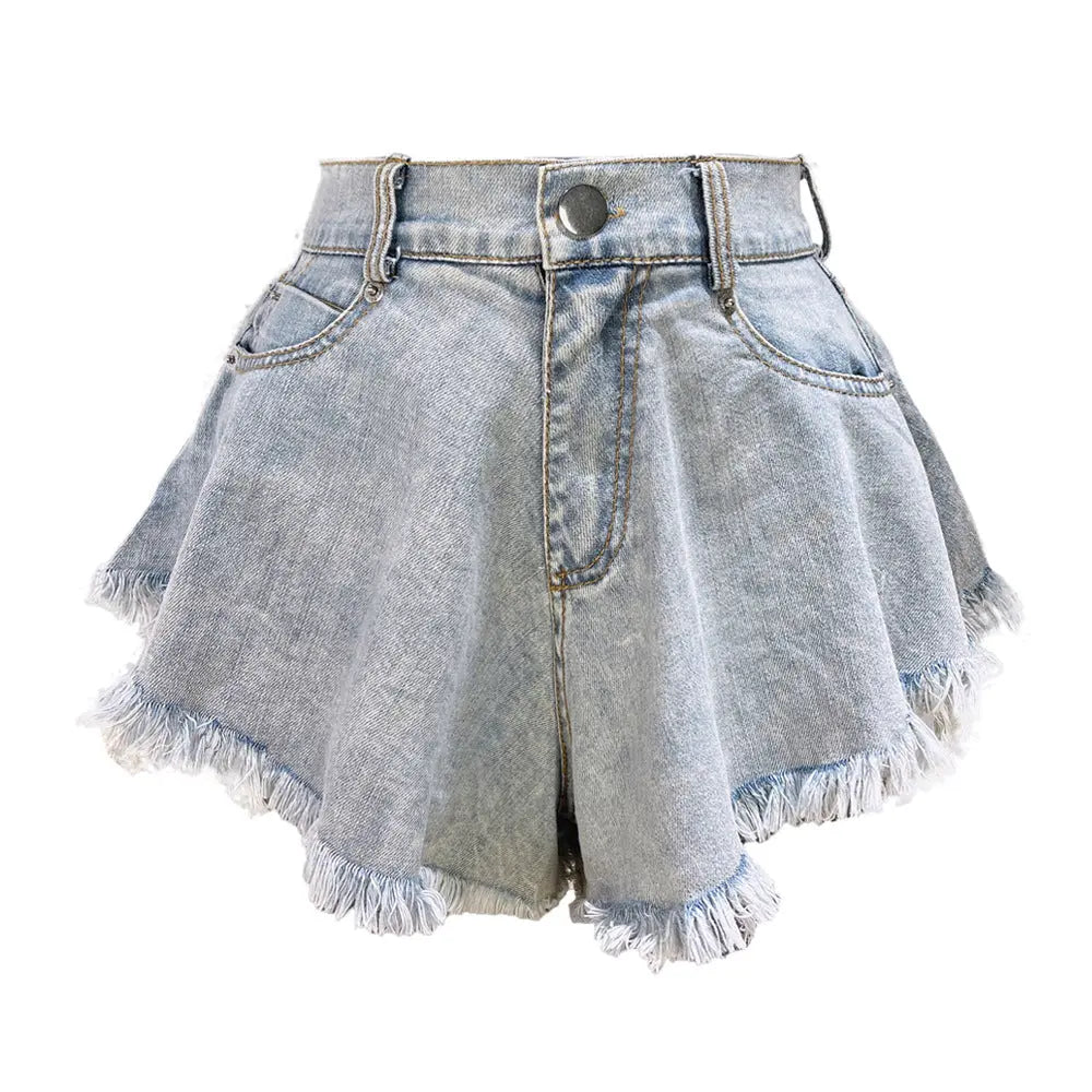 High Waist Loose-fitting Fringed Denim Shorts For Women – Posh Atomic
