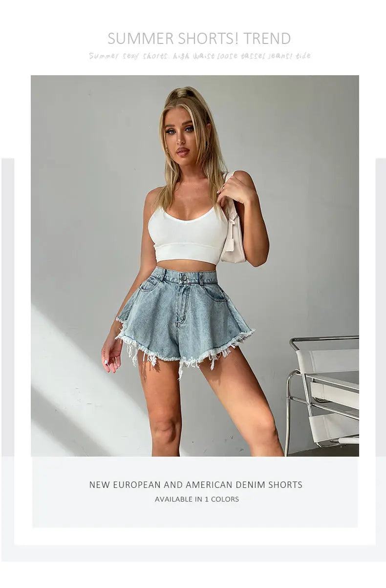 High Waist Loose-fitting Fringed Denim Shorts For Women – Posh Atomic