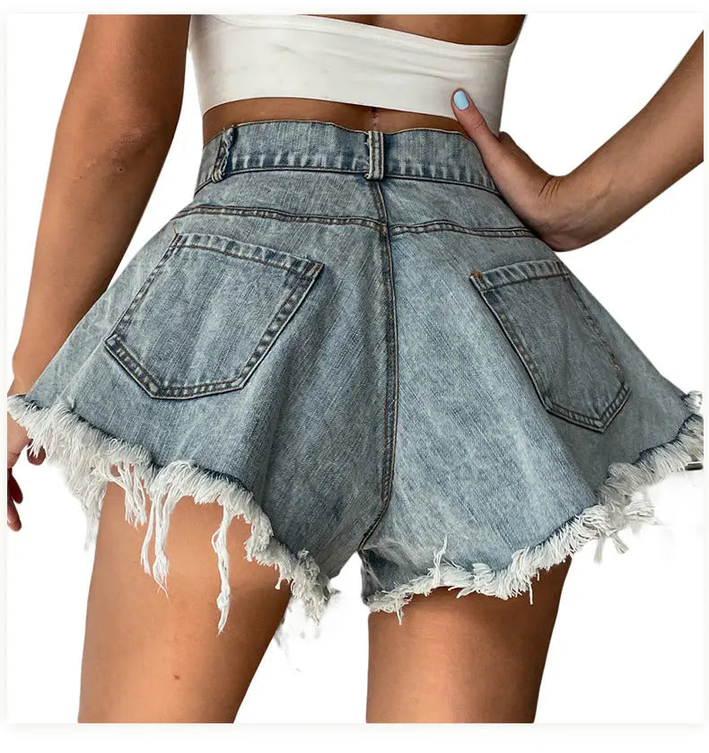High Waist Loose-fitting Fringed Denim Shorts For Women – Posh Atomic