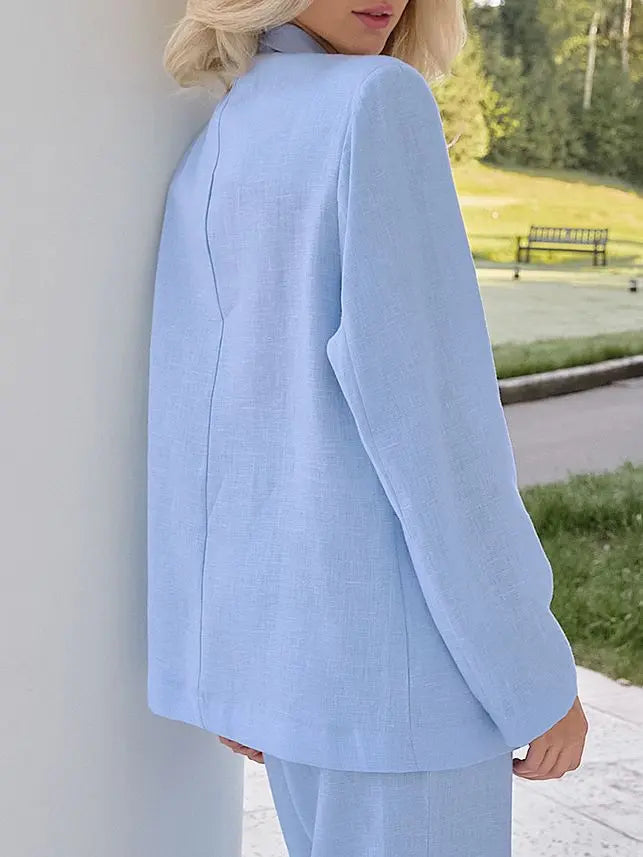 High Waisted Straight Leg Two-piece Set For Women Blue L – Posh Atomic