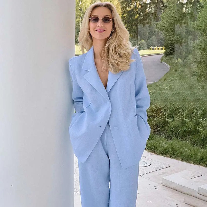 High Waisted Straight Leg Two-piece Set For Women Blue S – Posh Atomic