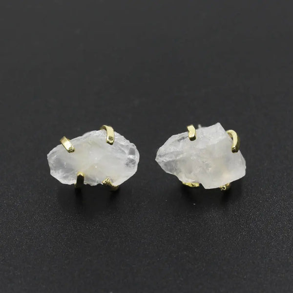 Irregular Natural Raw Gemstone Crystal Four-claw Stud Earrings Amethyst – Posh Atomic