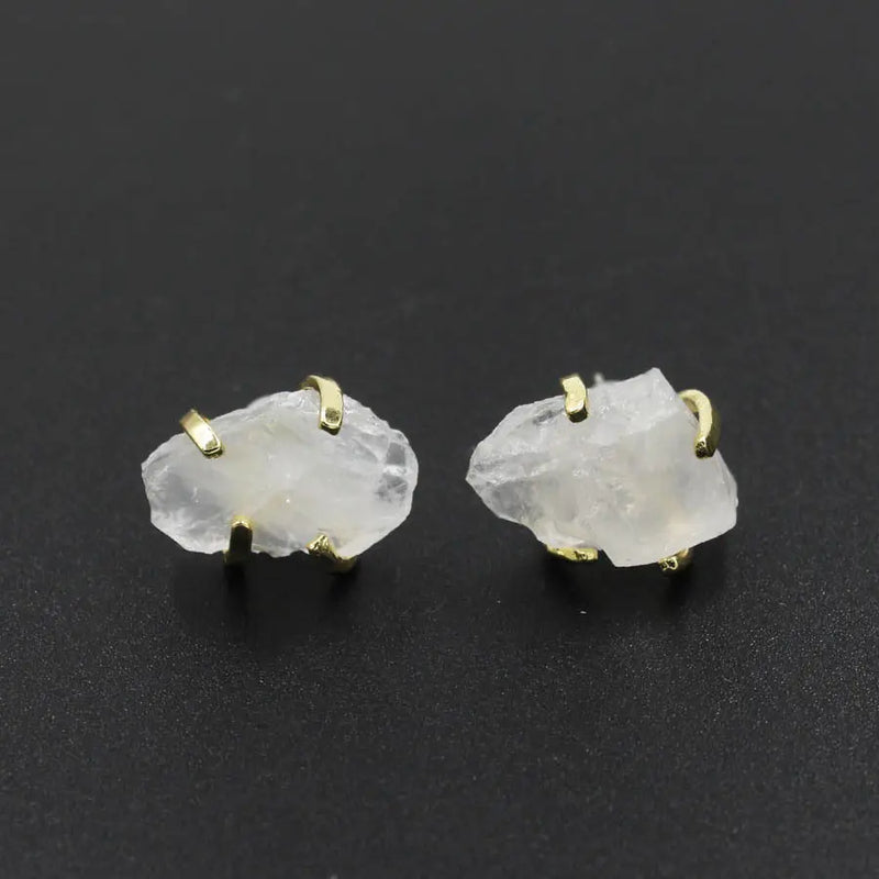Irregular Natural Raw Gemstone Crystal Four-claw Stud Earrings Amethyst – Posh Atomic