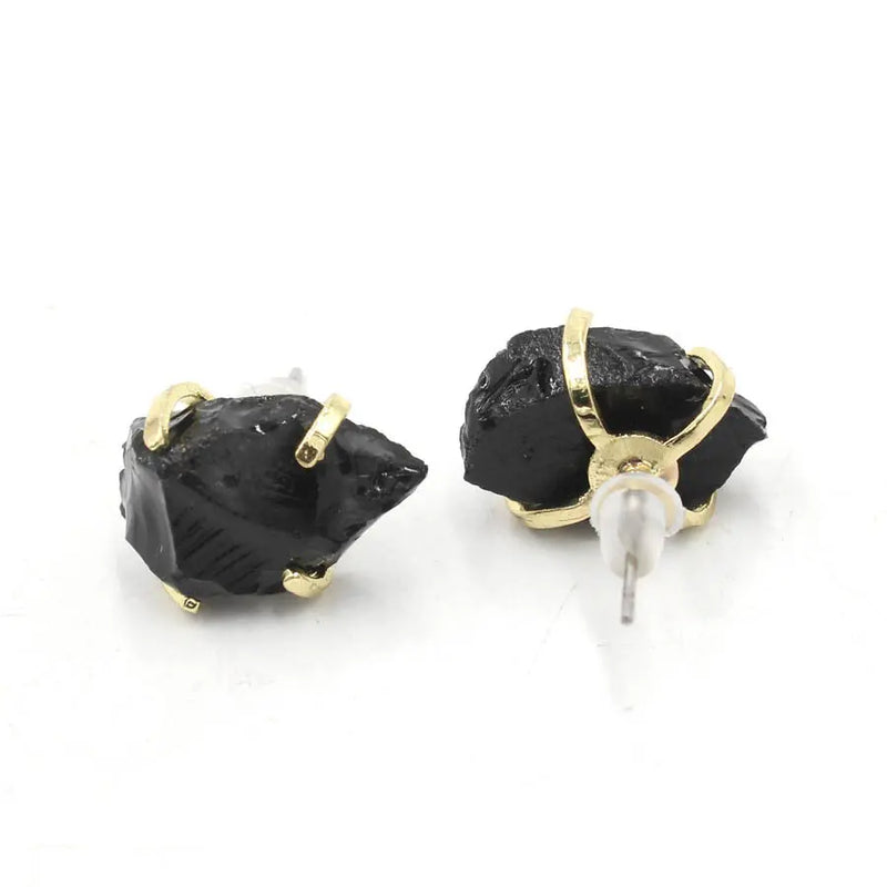 Irregular Natural Raw Gemstone Crystal Four-claw Stud Earrings White Crystal – Posh Atomic