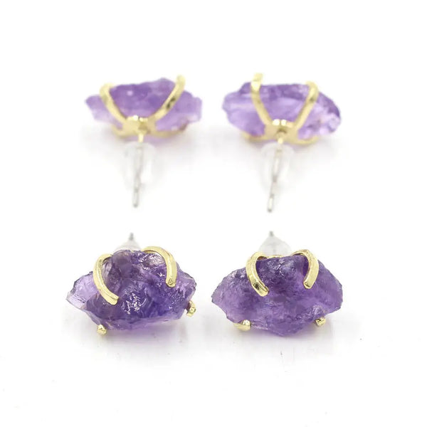 Irregular Natural Raw Gemstone Crystal Four-claw Stud Earrings Pink Crystal – Posh Atomic