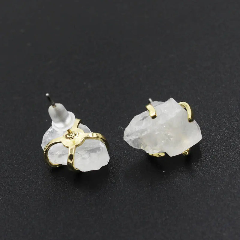 Irregular Natural Raw Gemstone Crystal Four-claw Stud Earrings – Posh Atomic