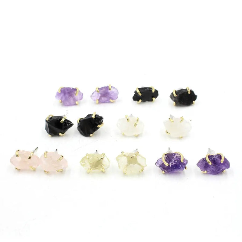Irregular Natural Raw Gemstone Crystal Four-claw Stud Earrings – Posh Atomic