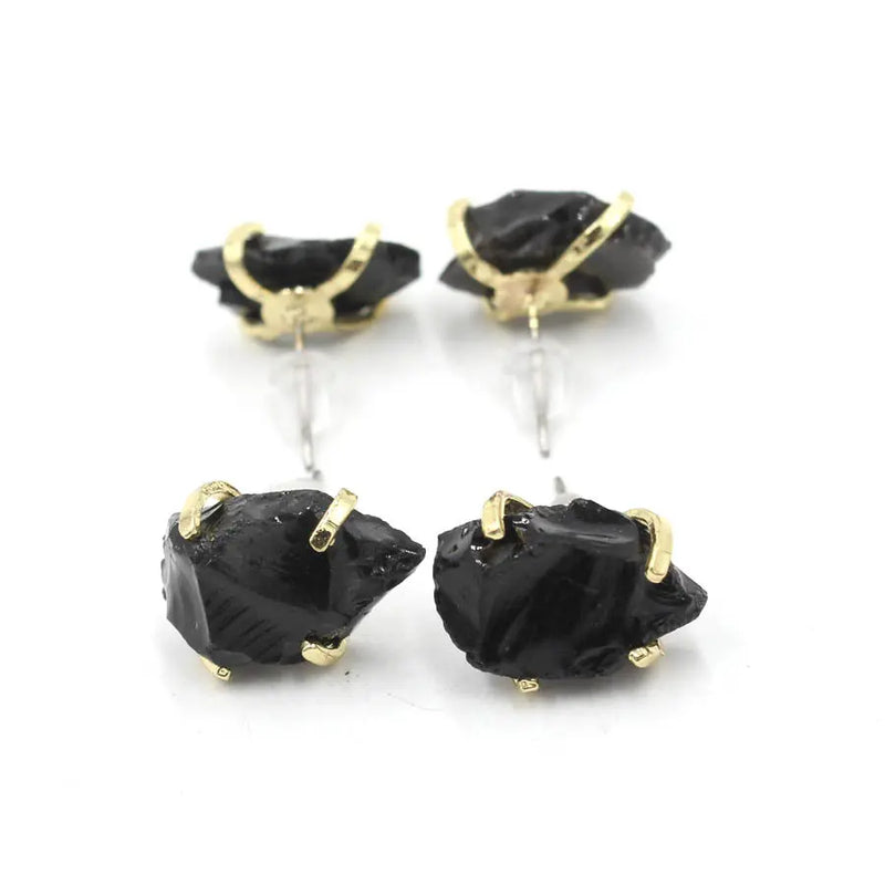 Irregular Natural Raw Gemstone Crystal Four-claw Stud Earrings Citrine – Posh Atomic