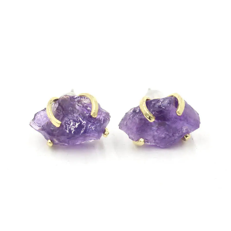 Irregular Natural Raw Gemstone Crystal Four-claw Stud Earrings Obsidian – Posh Atomic