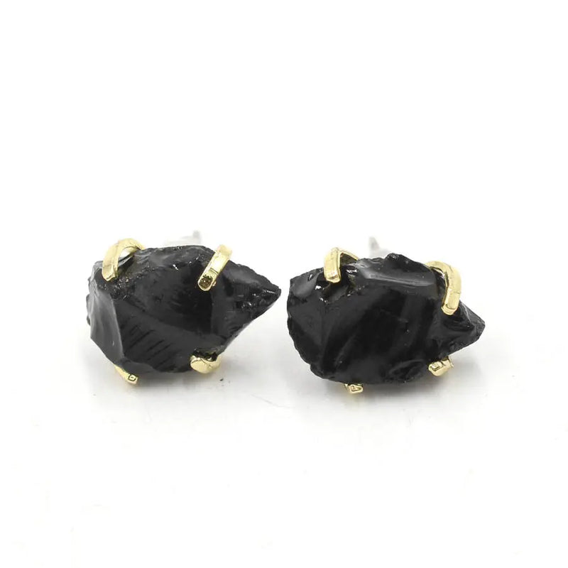 Irregular Natural Raw Gemstone Crystal Four-claw Stud Earrings – Posh Atomic