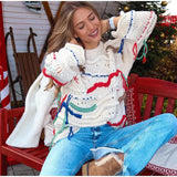Knitted Long Sleeve Shirt Dress Women's Color Matching Sweater M – Posh Atomic