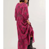 Lantern Long Sleeve V-neck Waist-slimming Women's Bohemian Dress Black M – Posh Atomic