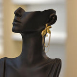 Long Flower Studded Diamond Tassel Stainless Steel Earrings – Posh Atomic