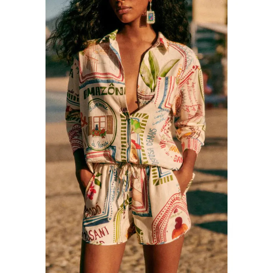 Long Sleeve Casual Short Set Printed Short S – Posh Atomic