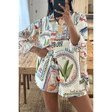 Long Sleeve Casual Short Set Printed Short M – Posh Atomic